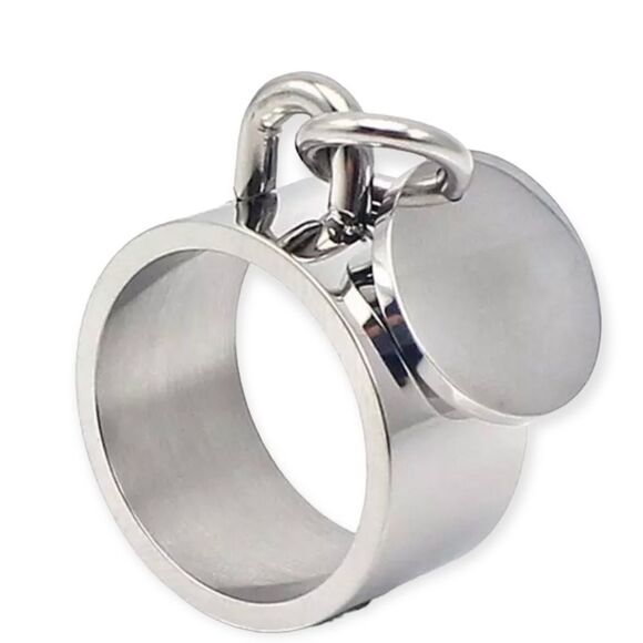 Silver Wide Band Coin Charm Ring NEW - Picture 1 of 4